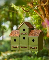 Glitzhome 16.25" L Oversized Washed Green Distressed Solid Wood Villa Decorative Outdoor Garden Birdhouse with Drawer-Shaped Birdfeeder