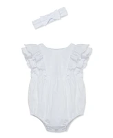 Little Me Baby Girls White Eyelet Bubble with Headband