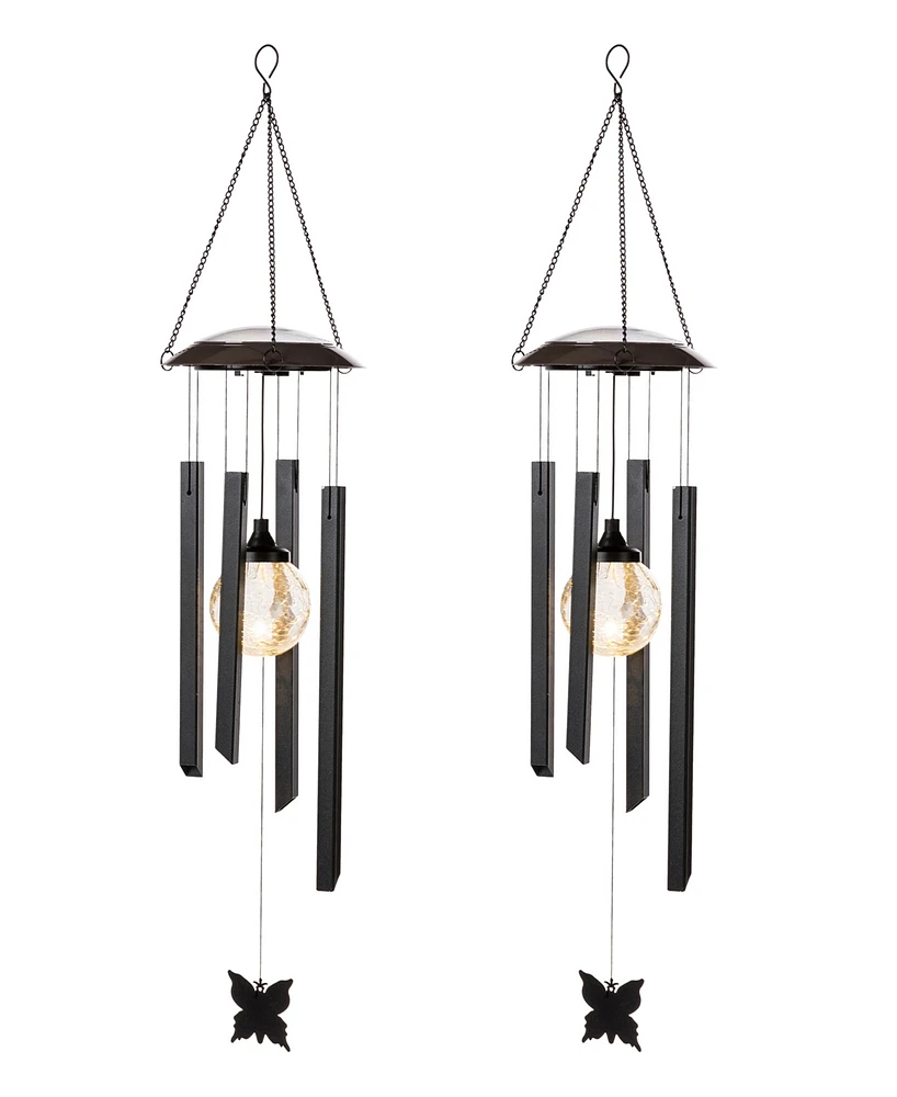 Glitzhome 32" H Set of 2 Solar Powered Wind Chime with Crackle Bulb