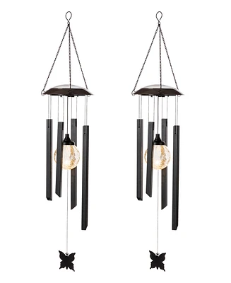 Glitzhome 32" H Set of 2 Solar Powered Wind Chime with Crackle Bulb