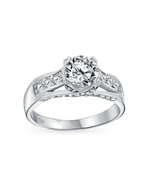 Bling Jewelry 1.5CT Round Brilliant Cubic Zirconia Criss Cross Solitaire Aaa Cz Engagement Band Ring Band Milgrain .925 Sterling Silver Customizable