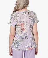 Alfred Dunner Women's Garden Party Short Sleeve Burnout Floral Top