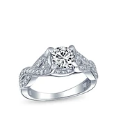 Bling Jewelry 2CTW Round Brilliant Solitaire Cut Cz Engagement Ring Pave Criss Cross Twist Infinity Band Sterling Silver