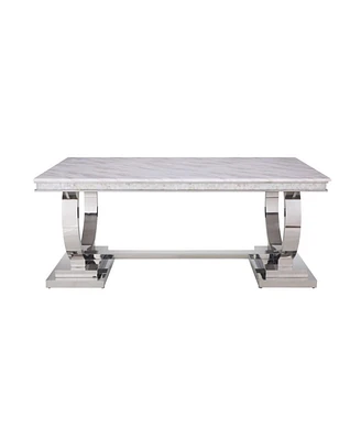 Zander Dining Table, White Printed Faux Marble & Mirrored Silver Finish
