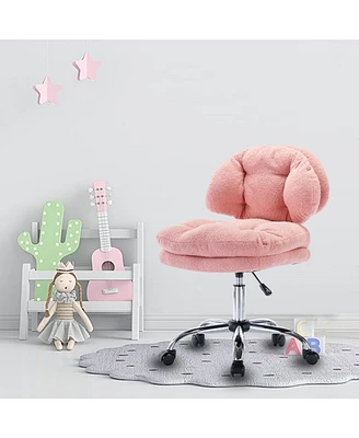 Simplie Fun Teddy Velvet Makeup Home Office Chair Bling Desk, Nail Desk For Women, Vanity Chair, Adjustable Height, Rolling Wheels