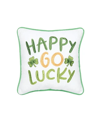 10" x 10" St. Patrick's Day "Happy Go Lucky" Embroidered Small/Petite Cotton Accent Throw Pillow