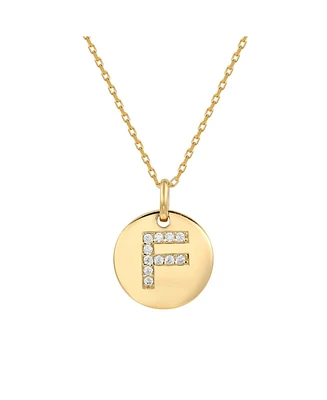Suzy Levian New York Suzy Levian Sterling Silver Cubic Zirconia Letter "F" Initial Disc Pendant Necklace