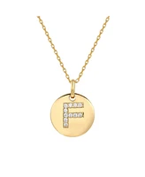 Suzy Levian New York Suzy Levian Sterling Silver Cubic Zirconia Letter "F" Initial Disc Pendant Necklace