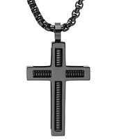 Steeltime Men's Black Ip Stainless Steel Spring Inlay Cross 24" Pendant Necklace