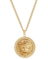 Blackjack Men's Cubic Zirconia Lion Head Framed Disc 30" Pendant Necklace