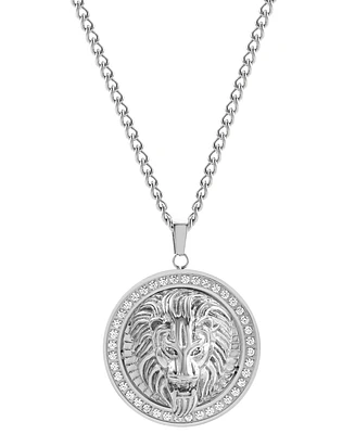 Blackjack Men's Cubic Zirconia Lion Head Framed Disc 30" Pendant Necklace