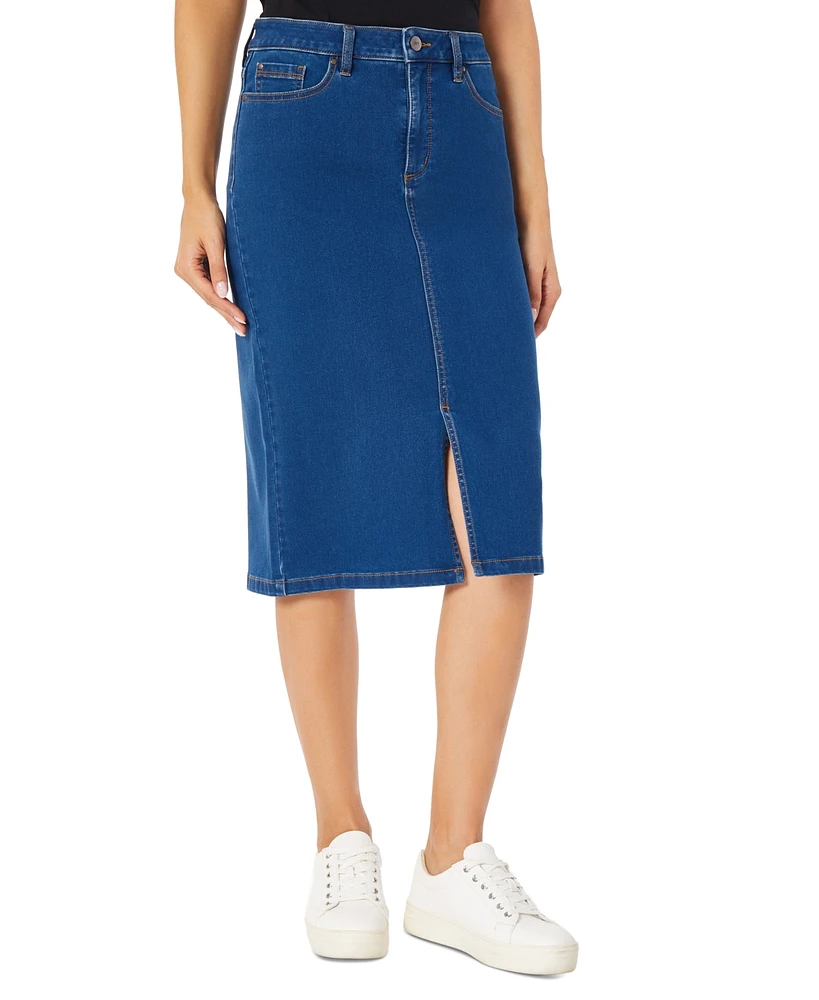 Jones New York Petite Lexington Denim Front-Slit Midi Skirt