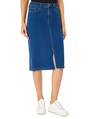 Jones New York Petite Lexington Denim Front-Slit Midi Skirt