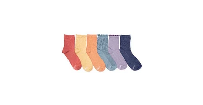 Muk Luks Women's 6 Pack Whisper Soft Crew Socks, Mid Bright's, One Size