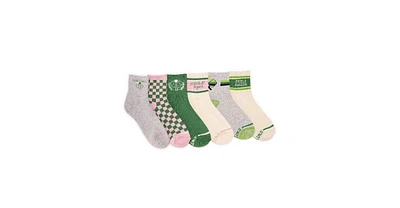 Muk Luks Women's 6 Pack Pickle ball Quarter Crew Socks, Pink/Green, One Size