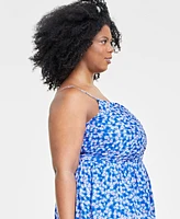 On 34th Trendy Plus Floral-Print Ruched Corset Midi Dress, Created for Macy's