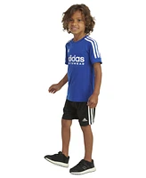 adidas Toddler & Little Boys 2-Pc. 3-Stripe Logo Graphic T-Shirt Mesh Shorts Set