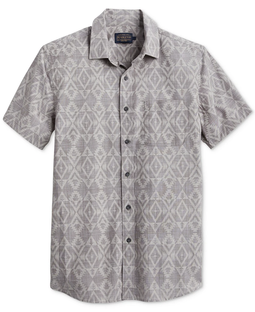 Pendleton Men's Deacon Chambray Tile Print Short Sleeve Button-Front Shirt