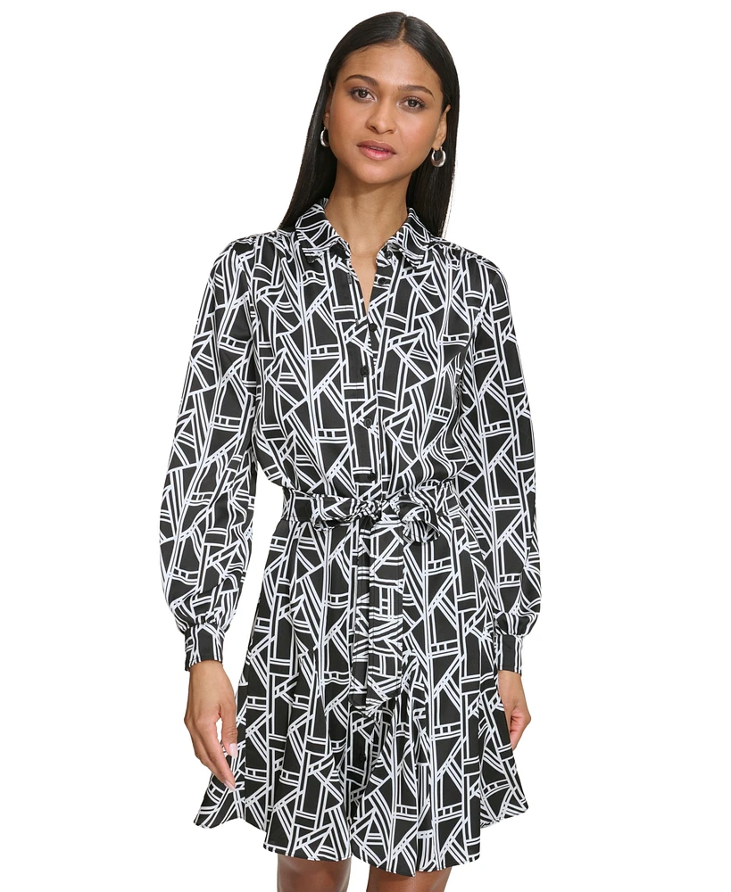 Karl Lagerfeld Paris Women's Belted Geo-Print Shirtdress