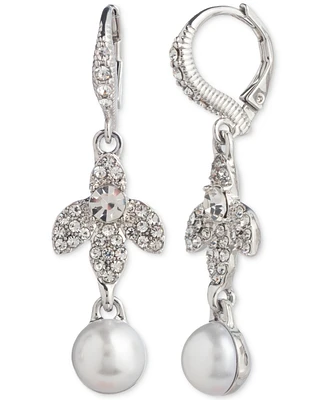 Givenchy Silver-Tone Crystal & Imitation Pearl Linear Drop Earrings