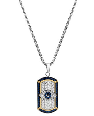 Blackjack Multicolor Cubic Zirconia Evil Eye Dog Tag 24" Pendant Necklace in Sterling Silver and Black- & Gold-Tone Ion-Plate