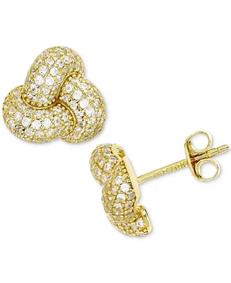 Cubic Zirconia Pave Love Knot Stud Earrings in 14k Gold-Plated Sterling Silver