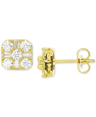 Cubic Zirconia Round & Baguette Square Stud Earrings in 14k Gold-Plated Sterling Silver