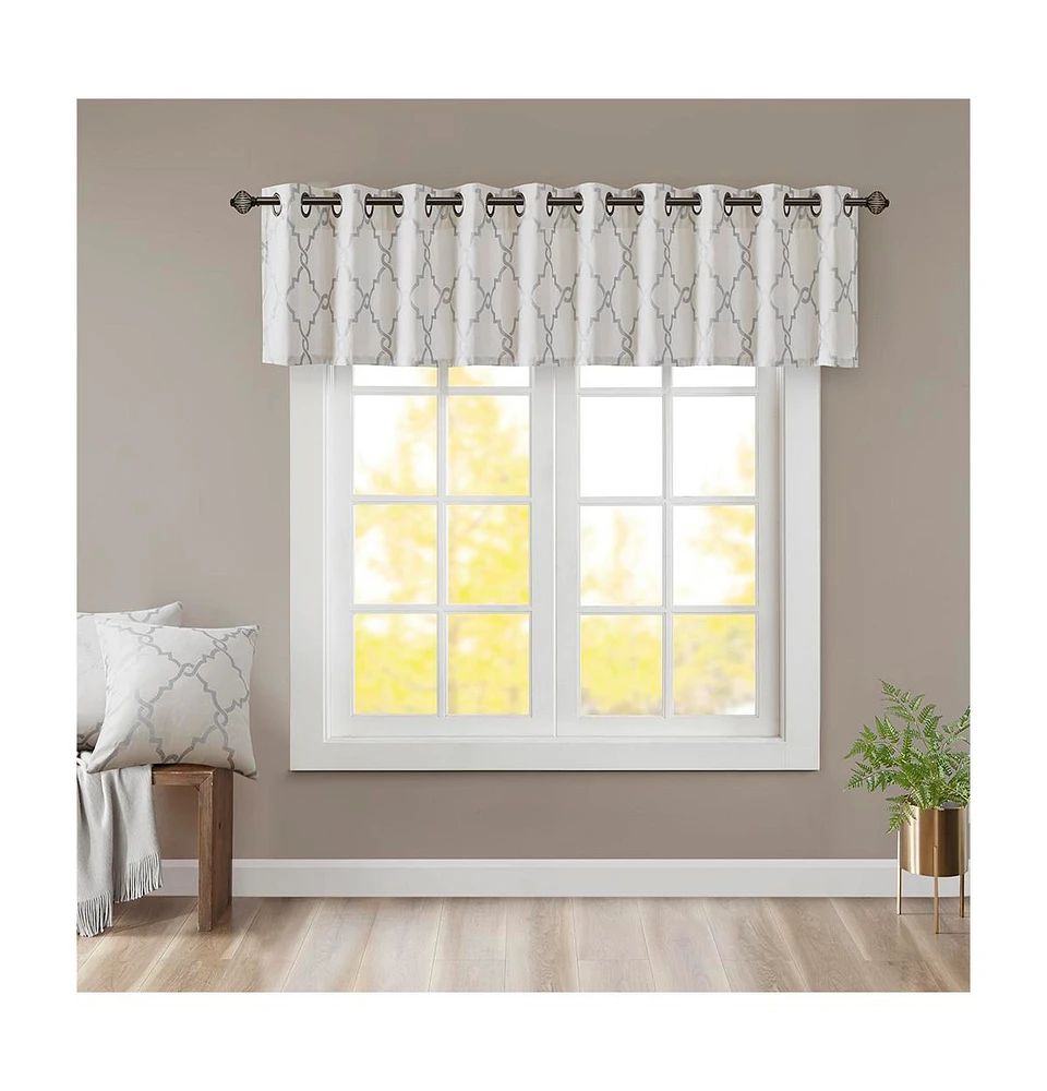 Madison Park Saratoga Fretwork Print Grommet Top Window Valance for Bedroom, 18 inch valances for windows for Living Room, Width 50 length 18 inches,
