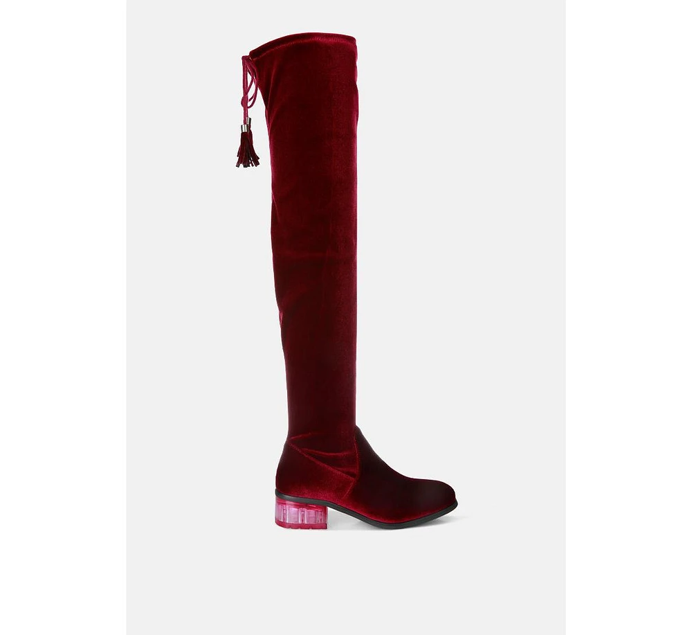 London Rag Rumple Velvet Over The Knee Clear Heel Boots