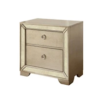 Streamdale Furniture Glam Champagne Gray Finish 1 Piece Nightstand Antique Mirror Panels Ring Pull Handles Bedroom Furniture