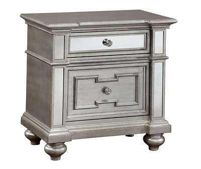 Simplie Fun Glam Silver Nightstand with Mirror Accents and Crystal-like Drawer Pulls