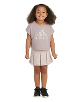 adidas Little Girls Sleeveless Box Top and Printed Skort, 2 Piece Set