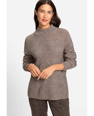 Olsen Long Sleeve Diamond Stitch Mock Neck Sweater