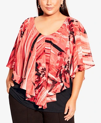 Avenue Plus Mira Overlay Print V-neck Top