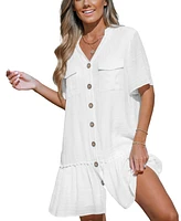 Women's Pockets Button-Front Mini Beach Dress