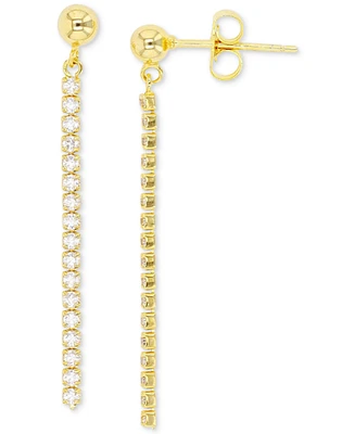 Cubic Zirconia Chain & Polished Ball Linear Drop Earrings