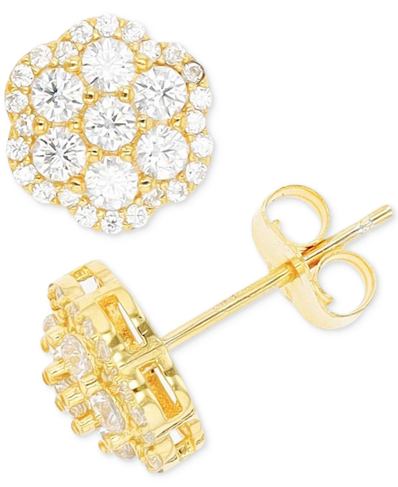 Cubic Zirconia Cluster Stud Earrings in 14k Gold-Plated Sterling Silver