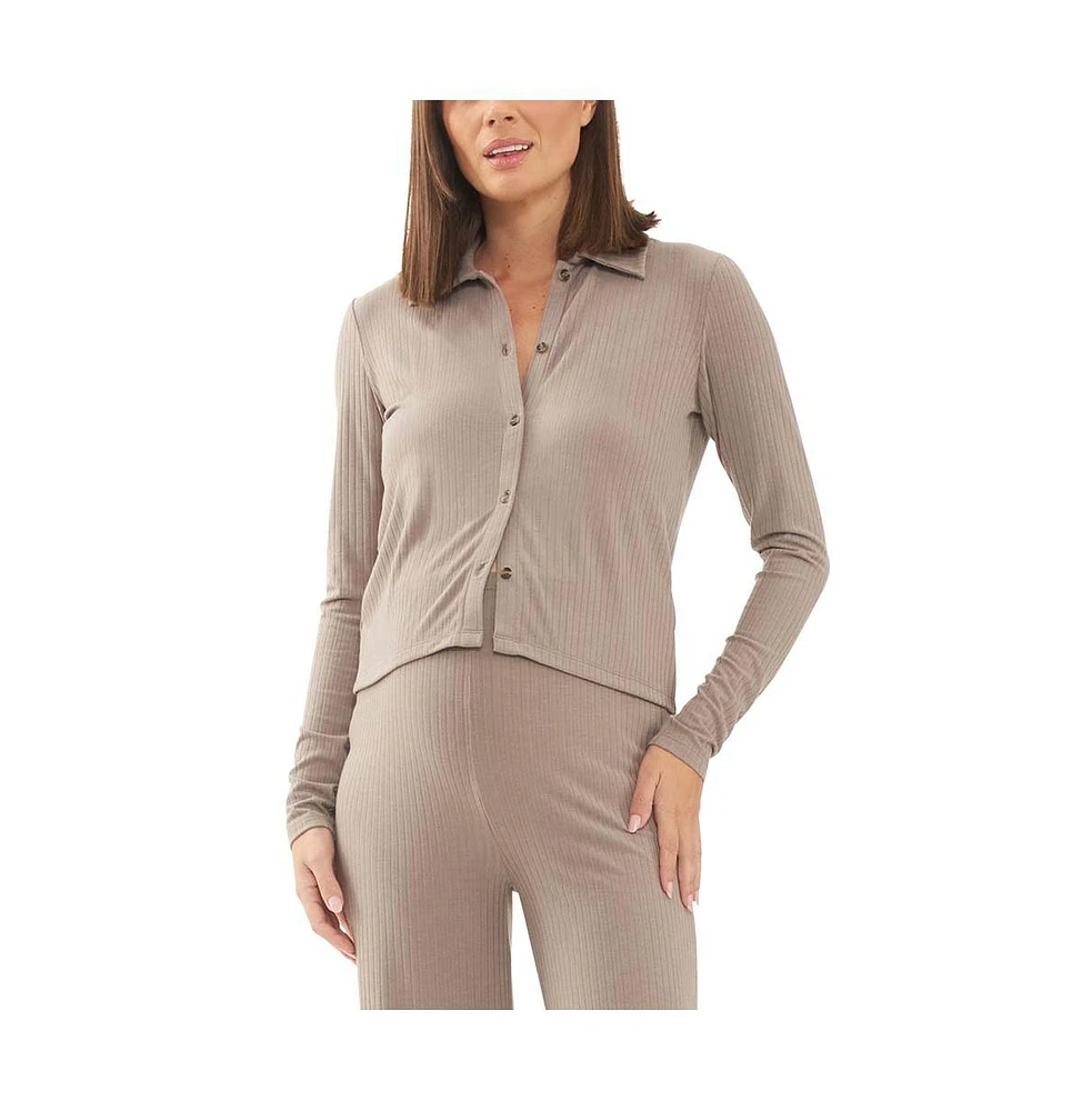 Ripe Maternity Jan Button Down Rib Top Taupe