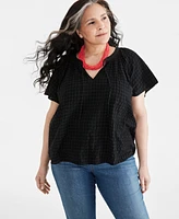 Style & Co Plus Size Flutter-Sleeve Top, Created for Macy's