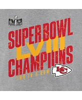 Men's Fanatics Heather Gray Kansas City Chiefs Super Bowl Lviii Champions Iconic Victory Crewneck Pullover