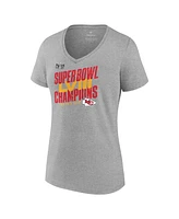 Women's Fanatics Heather Gray Kansas City Chiefs Super Bowl Lviii Champions Iconic Victory V-Neck T-shirt