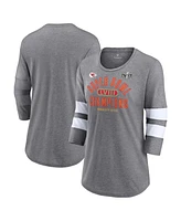 Women's Fanatics Heather Gray Kansas City Chiefs Super Bowl Lviii Champions Under the Lights Tri-Blend 3/4-Sleeve T-shirt