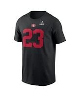 Men's Nike Christian McCaffrey Black San Francisco 49ers Super Bowl Lviii Patch Player Name and Number T-shirt