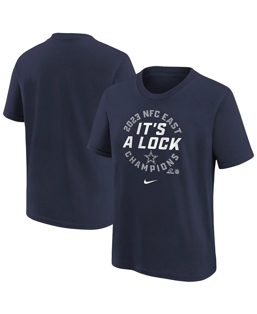 Big Boys and Girls Nike Navy Dallas Cowboys 2023 Nfc East Division Champions Locker Room Trophy Collection T-shirt