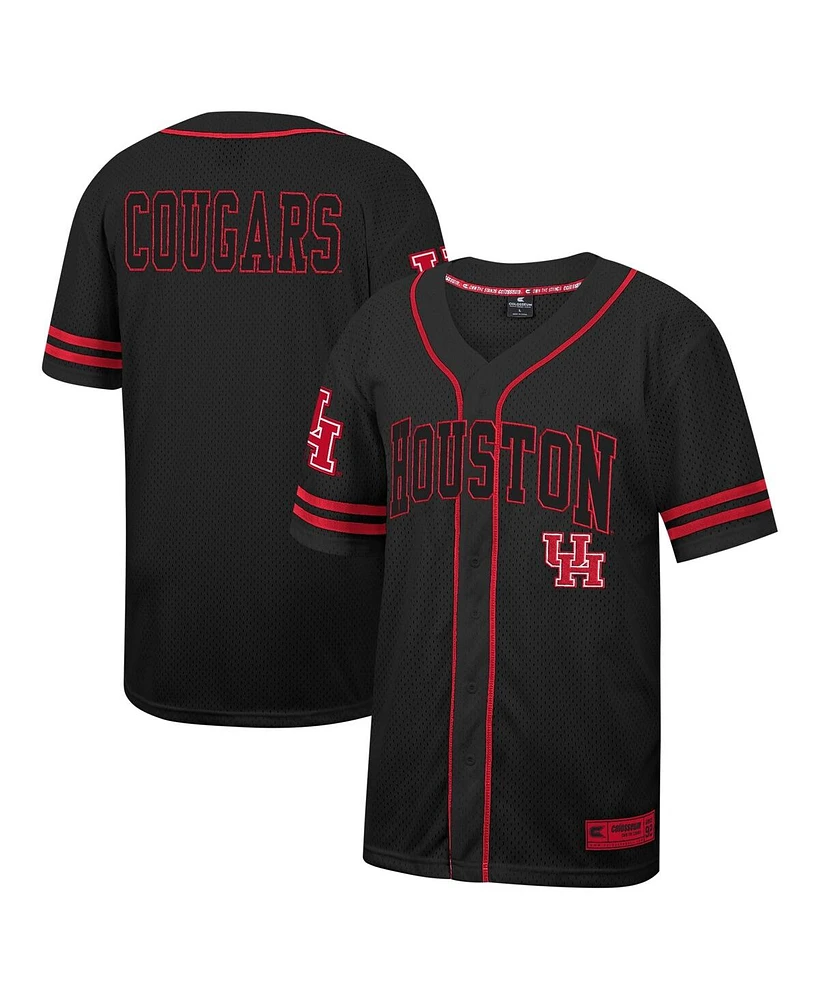 Men's Colosseum Black Houston Cougars Free Spirited Mesh Button-Up Baseball Jersey