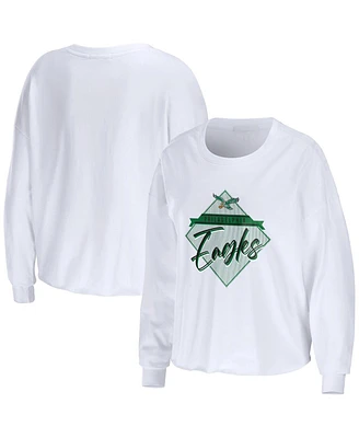 Women's Wear by Erin Andrews White Philadelphia Eagles Domestic Cropped Long Sleeve T-shirt