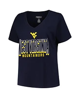 Women's Fanatics Navy West Virginia Mountaineers Plus Size Sideline Route V-Neck T-shirt