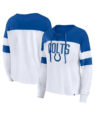 Women's Fanatics White, Royal Indianapolis Colts Plus Size Even Match Lace-Up Long Sleeve V-Neck Top