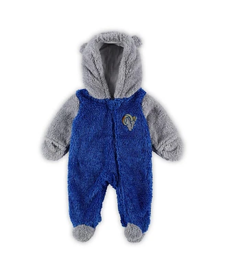 Baby Boys and Girls Royal, Gray Los Angeles Rams Game Nap Teddy Fleece Bunting Full-Zip Sleeper