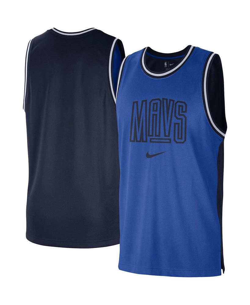 Men's Nike Blue, Navy Dallas Mavericks Courtside Versus Force Split Dna Performance Mesh Tank Top